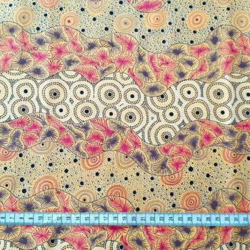 Preview: YELLOW WILD SEED & WATERHOLE Aborigines Stoff aus Australien